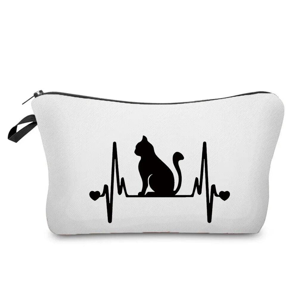 Black And White Cat Love Printed Travel Pouches/Cosmetics bag, 11 Designs - Just Cats - Gifts for Cat Lovers