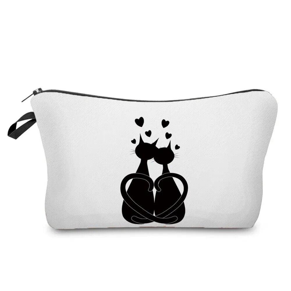 Black And White Cat Love Printed Travel Pouches/Cosmetics bag, 11 Designs - Just Cats - Gifts for Cat Lovers