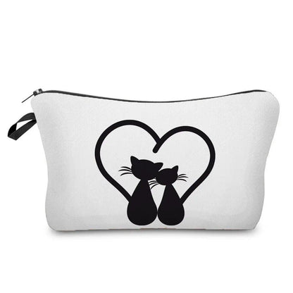 Black And White Cat Love Printed Travel Pouches/Cosmetics bag, 11 Designs - Just Cats - Gifts for Cat Lovers