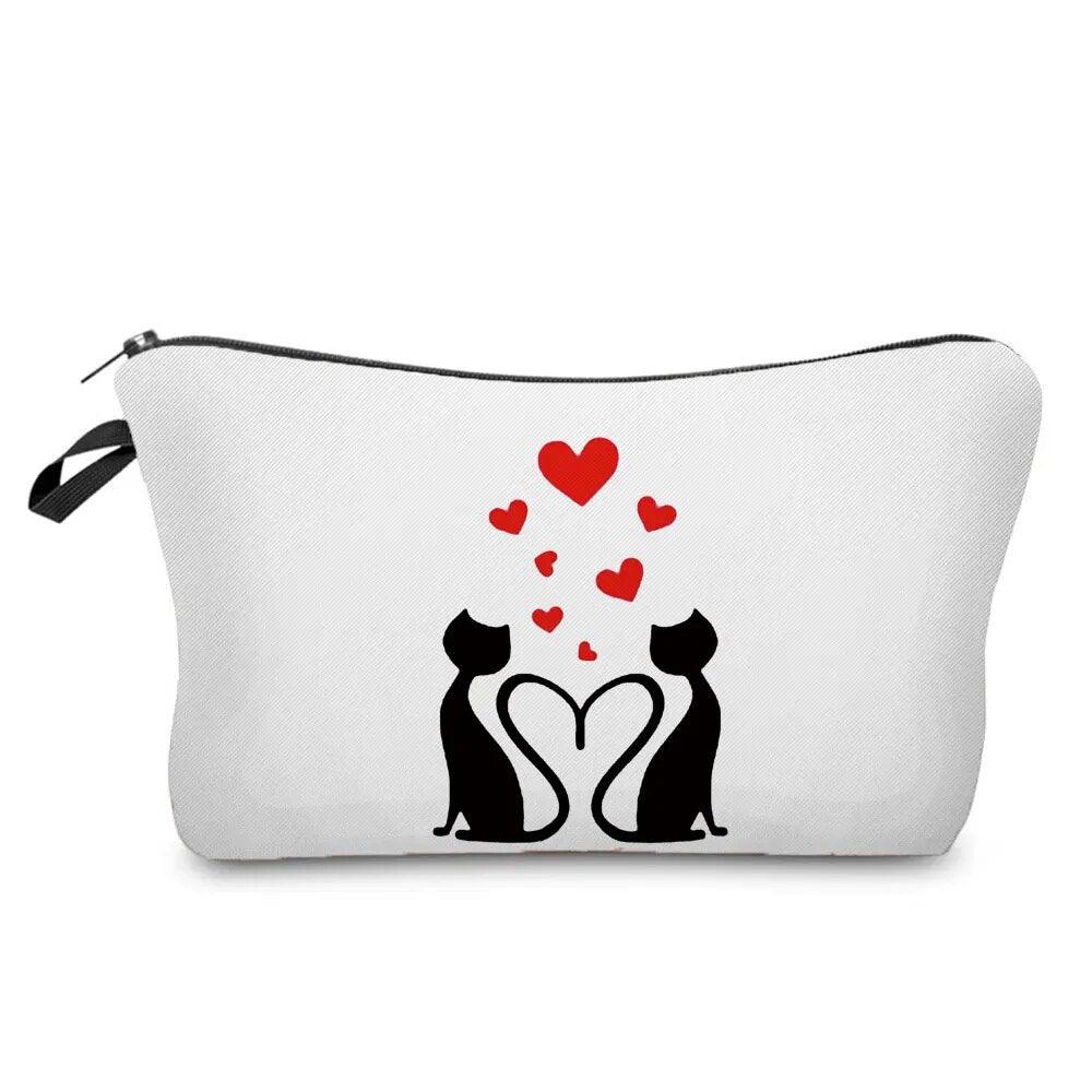 Black And White Cat Love Printed Travel Pouches/Cosmetics bag, 11 Designs - Just Cats - Gifts for Cat Lovers