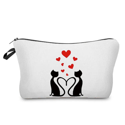 Black And White Cat Love Printed Travel Pouches/Cosmetics bag, 11 Designs - Just Cats - Gifts for Cat Lovers