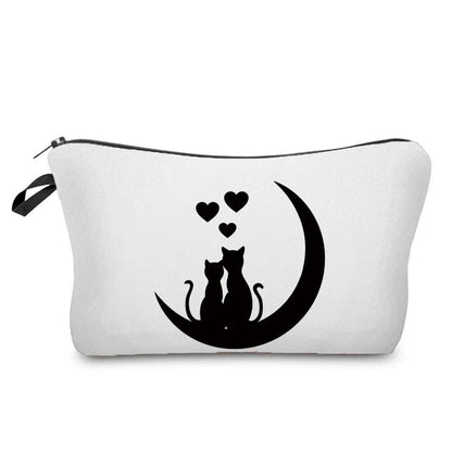 Black And White Cat Love Printed Travel Pouches/Cosmetics bag, 11 Designs - Just Cats - Gifts for Cat Lovers