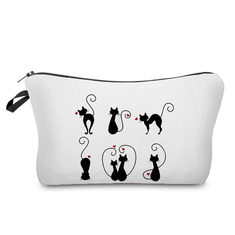 Black And White Cat Love Printed Travel Pouches/Cosmetics bag, 11 Designs - Just Cats - Gifts for Cat Lovers