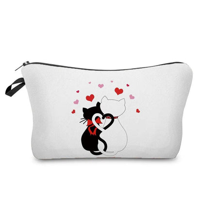 Black And White Cat Love Printed Travel Pouches/Cosmetics bag, 11 Designs - Just Cats - Gifts for Cat Lovers