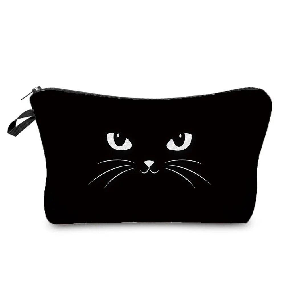 Black And White Cat Printed Travel Pouch/Cosmetic bag, 15 Designs - Just Cats - Gifts for Cat Lovers