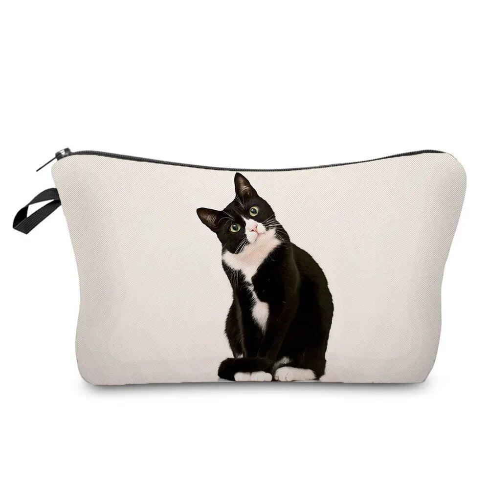 Black And White Cat Printed Travel Pouch/Cosmetic bag, 15 Designs - Just Cats - Gifts for Cat Lovers