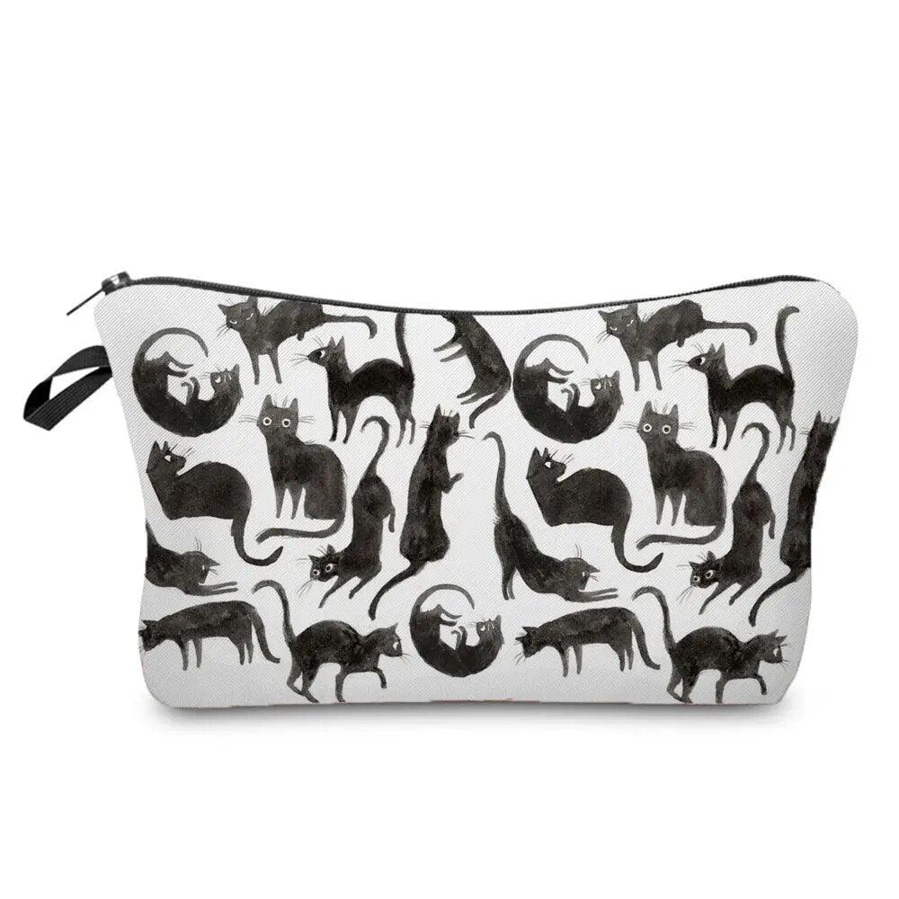 Black And White Cat Printed Travel Pouch/Cosmetic bag, 15 Designs - Just Cats - Gifts for Cat Lovers