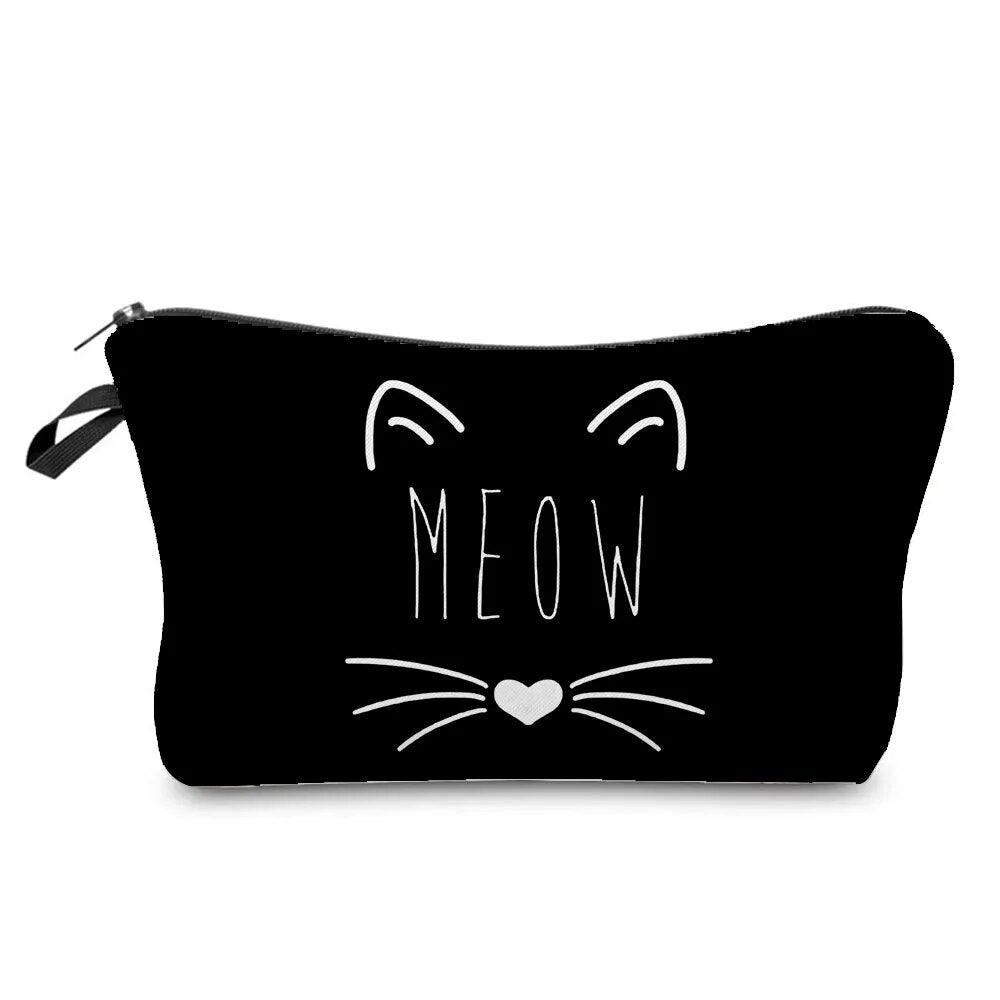 Black And White Cat Printed Travel Pouch/Cosmetic bag, 15 Designs - Just Cats - Gifts for Cat Lovers