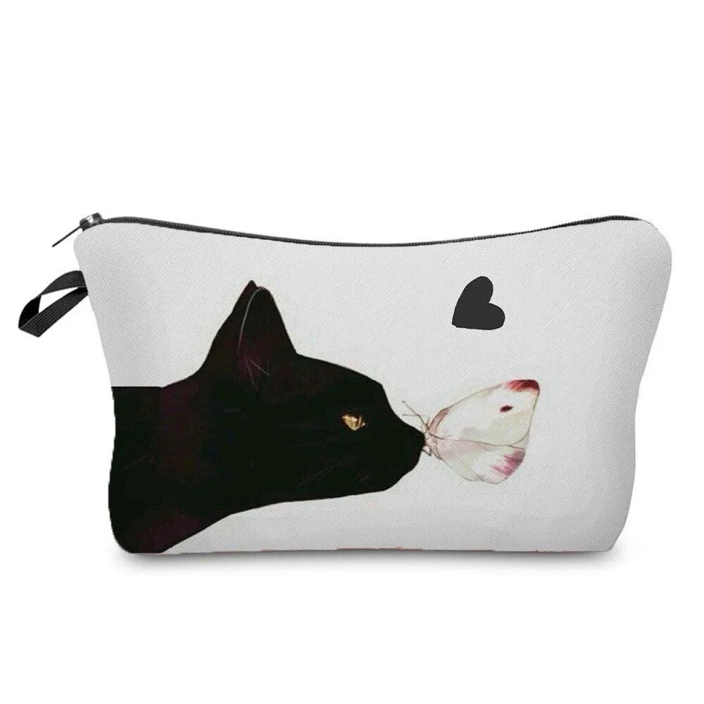 Black And White Cat Printed Travel Pouch/Cosmetic bag, 15 Designs - Just Cats - Gifts for Cat Lovers