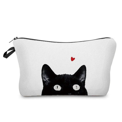 Black And White Cat Printed Travel Pouch/Cosmetic bag, 15 Designs - Just Cats - Gifts for Cat Lovers