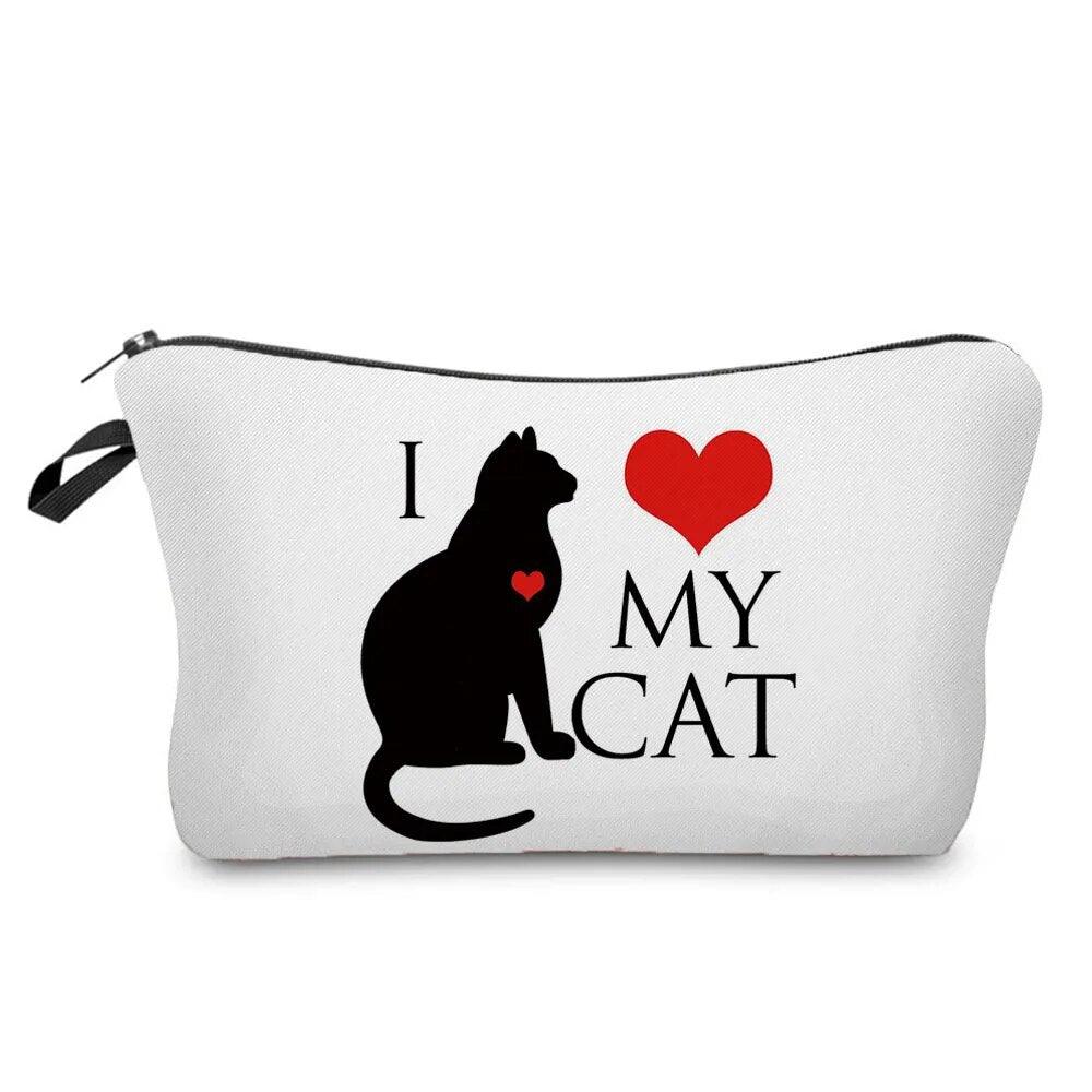 Black And White Cat Printed Travel Pouch/Cosmetic bag, 15 Designs - Just Cats - Gifts for Cat Lovers