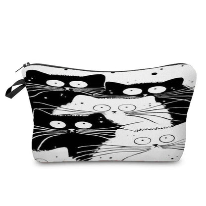 Black And White Cat Printed Travel Pouch/Cosmetic bag, 15 Designs - Just Cats - Gifts for Cat Lovers