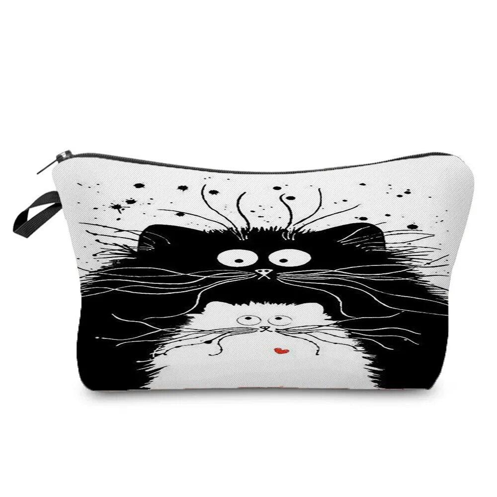 Black And White Cat Printed Travel Pouch/Cosmetic bag, 15 Designs - Just Cats - Gifts for Cat Lovers