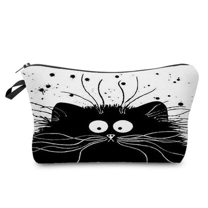 Black And White Cat Printed Travel Pouch/Cosmetic bag, 15 Designs - Just Cats - Gifts for Cat Lovers