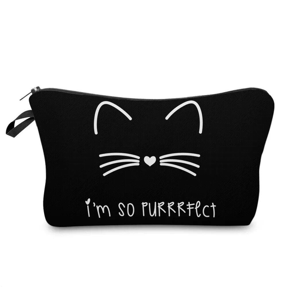 Black And White Cat Printed Travel Pouch/Cosmetic bag, 15 Designs - Just Cats - Gifts for Cat Lovers