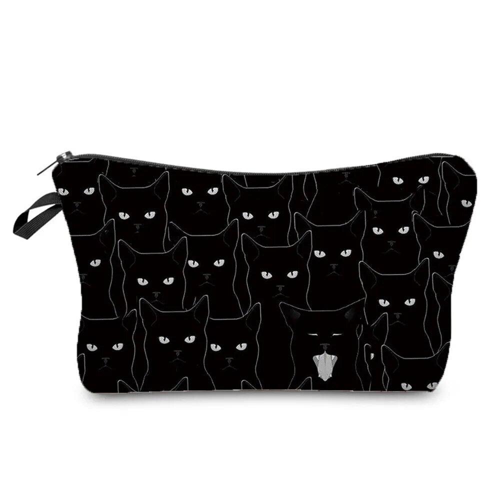 Black And White Cat Printed Travel Pouch/Cosmetic bag, 15 Designs - Just Cats - Gifts for Cat Lovers