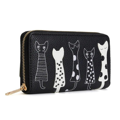 Black And White Cats Embroidered PU Wallet, Black - Just Cats - Gifts for Cat Lovers