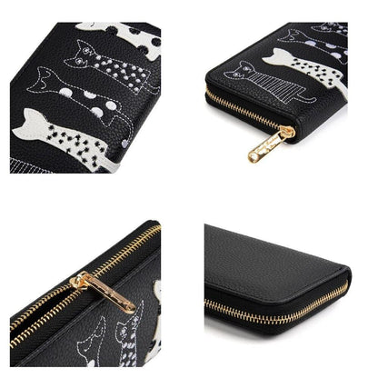 Black And White Cats Embroidered PU Wallet, Black - Just Cats - Gifts for Cat Lovers