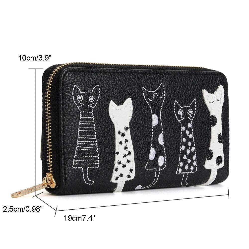 Black And White Cats Embroidered PU Wallet, Black - Just Cats - Gifts for Cat Lovers