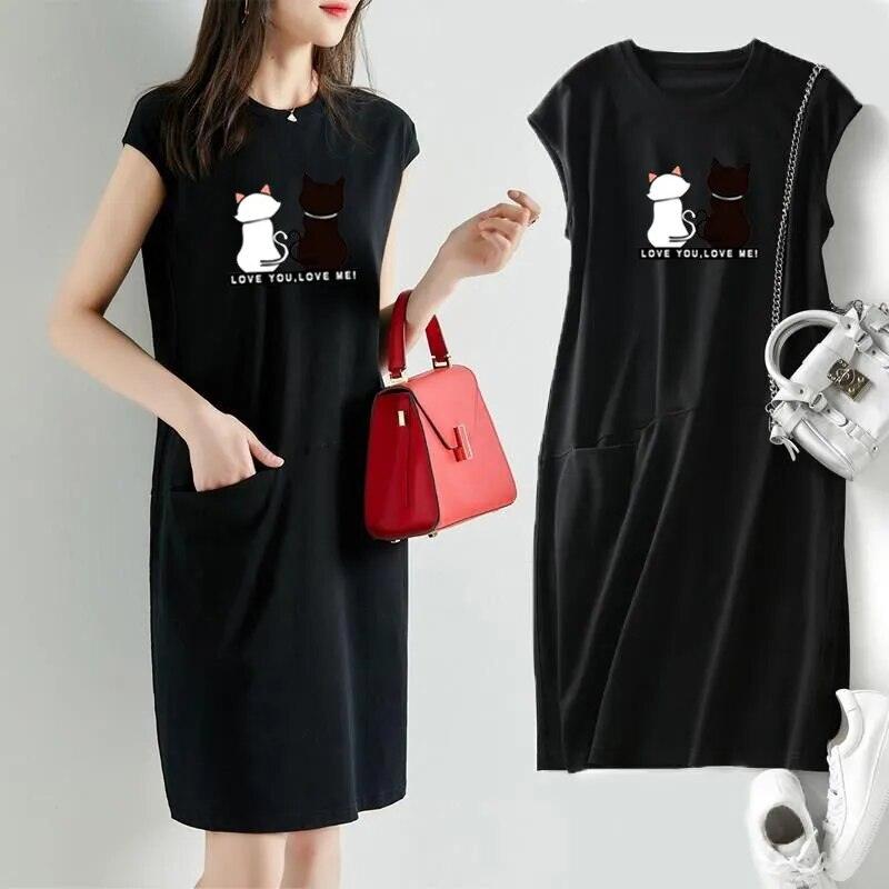 Black &amp; White Cats Print Oversize Shirt/Dress, Black, S-3XL - Just Cats - Gifts for Cat Lovers