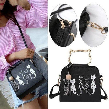 Black And White Cats Printed PU Shoulder/Handbag, 4 Colors - Just Cats - Gifts for Cat Lovers