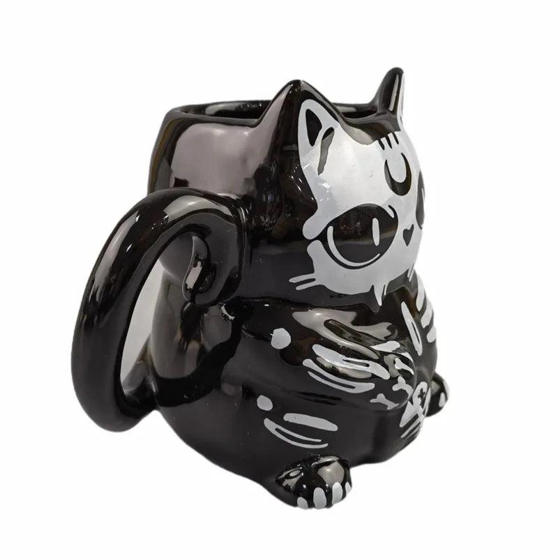 Black Cartoon Cat Skeleton Mug - Just Cats - Gifts for Cat Lovers