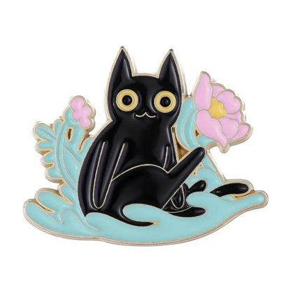 Black Cat And Plants Pin, 30 Designs - Just Cats - Gifts for Cat Lovers