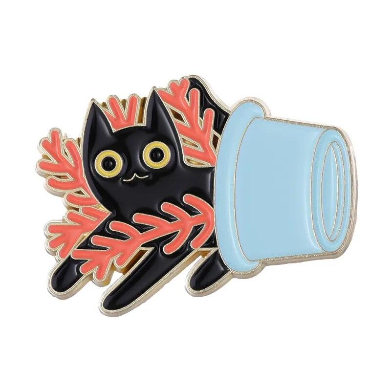 Black Cat And Plants Pin, 30 Designs - Just Cats - Gifts for Cat Lovers