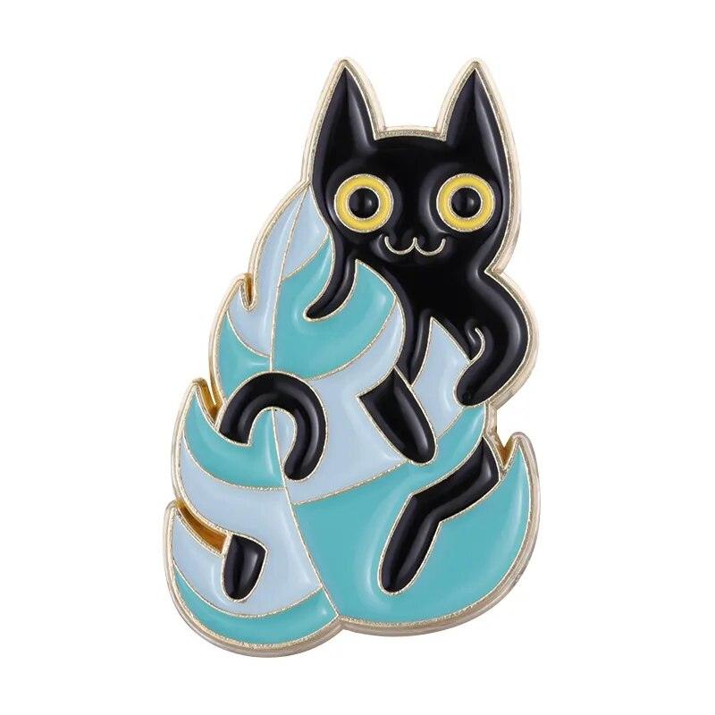 Black Cat And Plants Pin, 30 Designs - Just Cats - Gifts for Cat Lovers