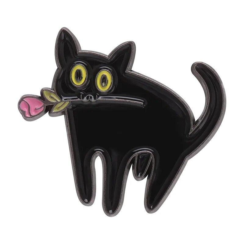 Black Cat And Plants Pin, 30 Designs - Just Cats - Gifts for Cat Lovers