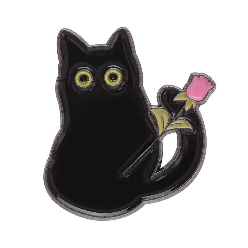 Black Cat And Plants Pin, 30 Designs - Just Cats - Gifts for Cat Lovers