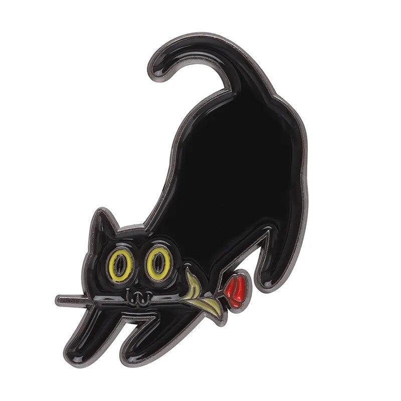 Black Cat And Plants Pin, 30 Designs - Just Cats - Gifts for Cat Lovers