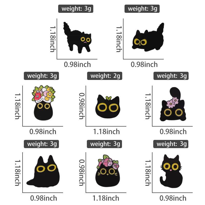 Black Cat And Plants Pin, 30 Designs - Just Cats - Gifts for Cat Lovers