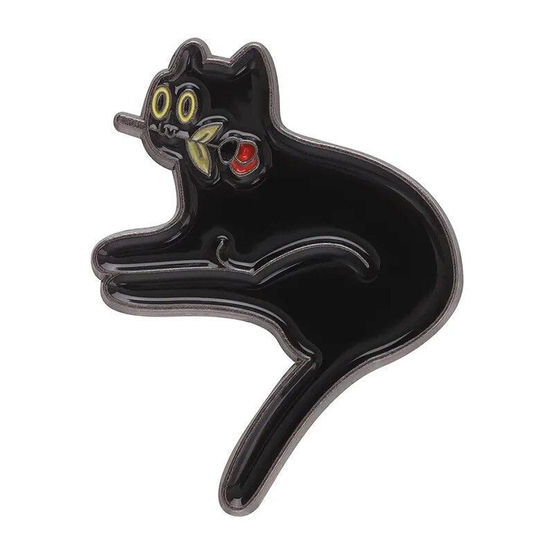 Black Cat And Plants Pin, 30 Designs - Just Cats - Gifts for Cat Lovers