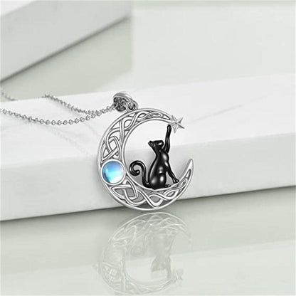 Black Cat Celtic Moon Pendant Necklace - Just Cats - Gifts for Cat Lovers