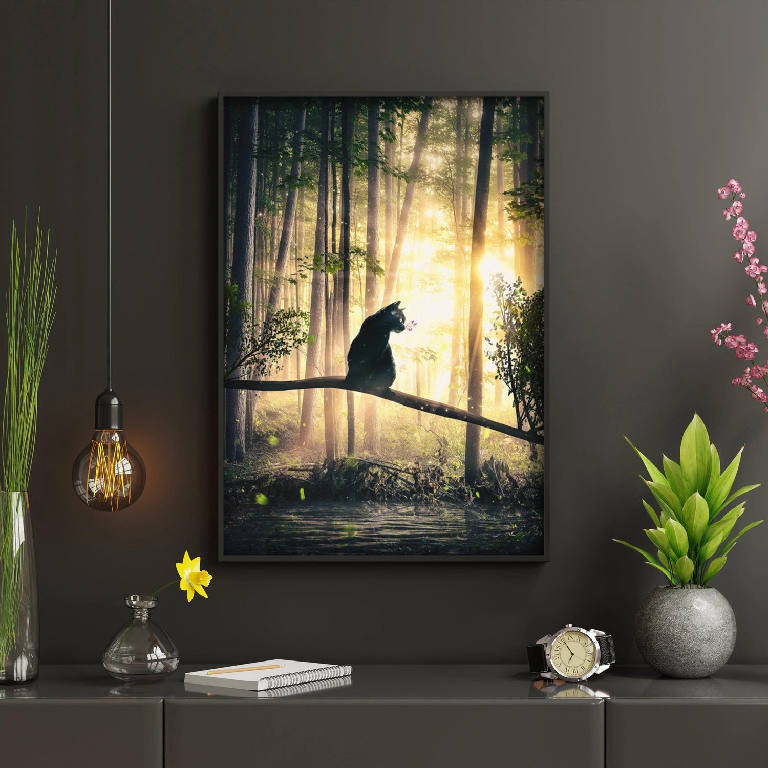 Black Cat in Forest Canvas Print, 5 Sizes - Just Cats - Gifts for Cat Lovers