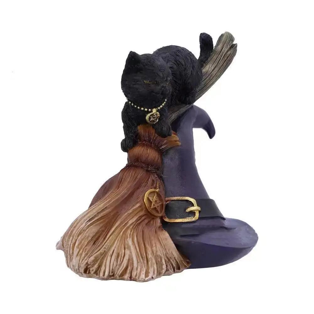 Black Cat on Broom Figurine - Just Cats - Gifts for Cat Lovers