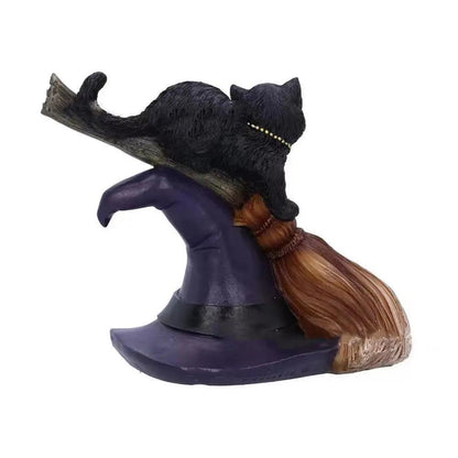 Black Cat on Broom Figurine - Just Cats - Gifts for Cat Lovers