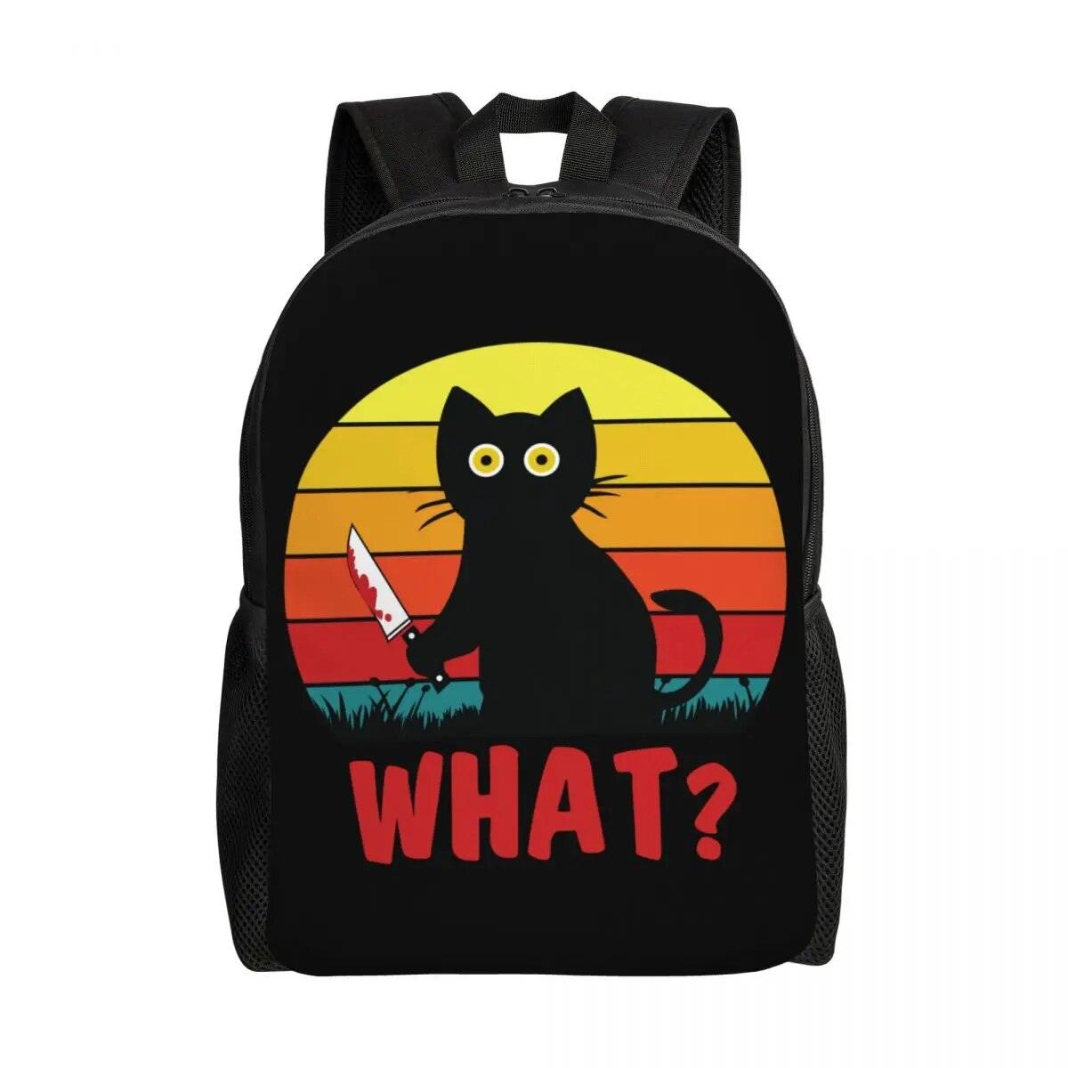 Black Cat With Knif Backpacks, Black, 8 Designs - Just Cats - Gifts for Cat Lovers