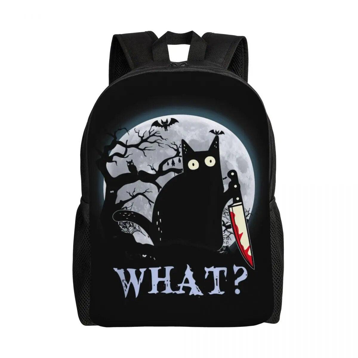 Black Cat With Knif Backpacks, Black, 8 Designs - Just Cats - Gifts for Cat Lovers