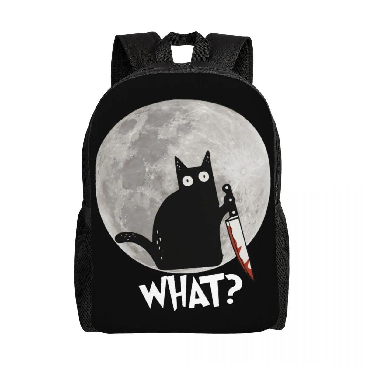 Black Cat With Knif Backpacks, Black, 8 Designs - Just Cats - Gifts for Cat Lovers