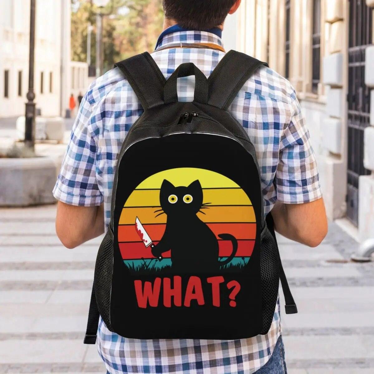 Black Cat With Knif Backpacks, Black, 8 Designs - Just Cats - Gifts for Cat Lovers