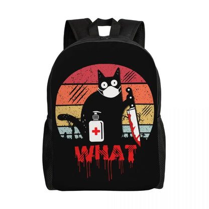 Black Cat With Knif Backpacks, Black, 8 Designs - Just Cats - Gifts for Cat Lovers