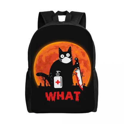 Black Cat With Knif Backpacks, Black, 8 Designs - Just Cats - Gifts for Cat Lovers