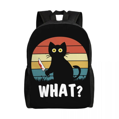 Black Cat With Knif Backpacks, Black, 8 Designs - Just Cats - Gifts for Cat Lovers