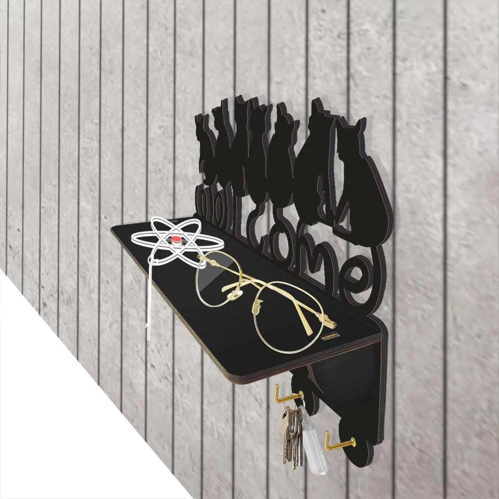 Black Cats Silhouette Wall Hanger and Shelf - Just Cats - Gifts for Cat Lovers