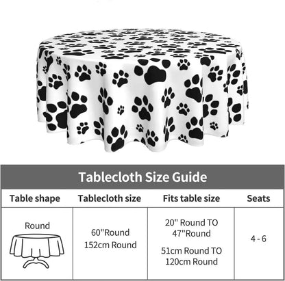 Black Paw Print Round Tablecloth - Just Cats - Gifts for Cat Lovers