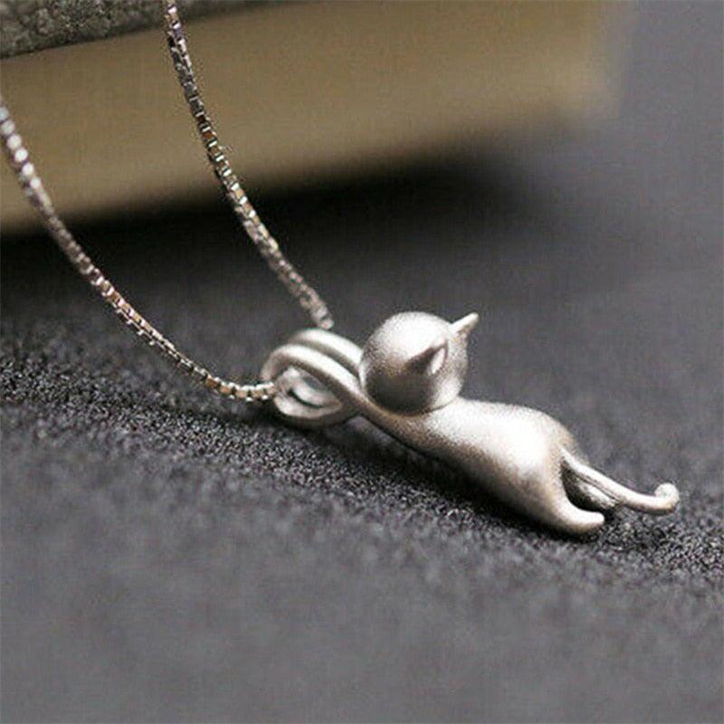 Black/Silver Hanging Cat Pendant Necklace - Just Cats - Gifts for Cat Lovers