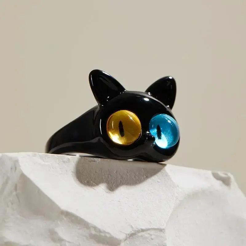 Blue and Yellow Eyes Cat Ring, Adjustable - Just Cats - Gifts for Cat Lovers