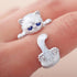 Blue Rhinestone Eyes Sliver Adjustable Cat Ring - Just Cats - Gifts for Cat Lovers